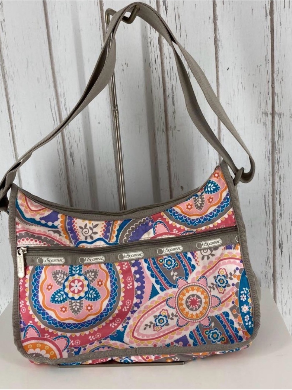 LeSportsac Pink Multi Paisley Shoulder Bag with Blue Accents